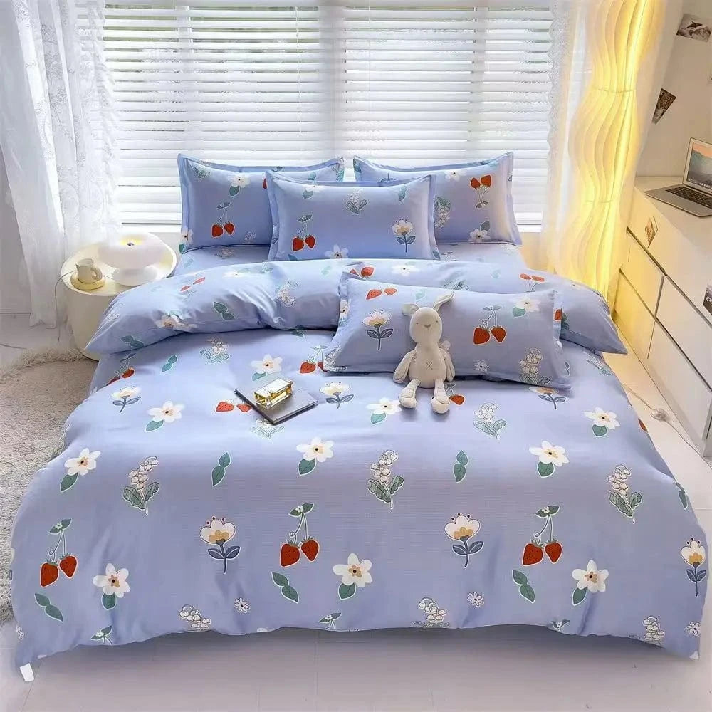 Canvanation Couette en Polyester & Coton – Style Pastoral, Impression Réactive Motifs Plantes et Rayures