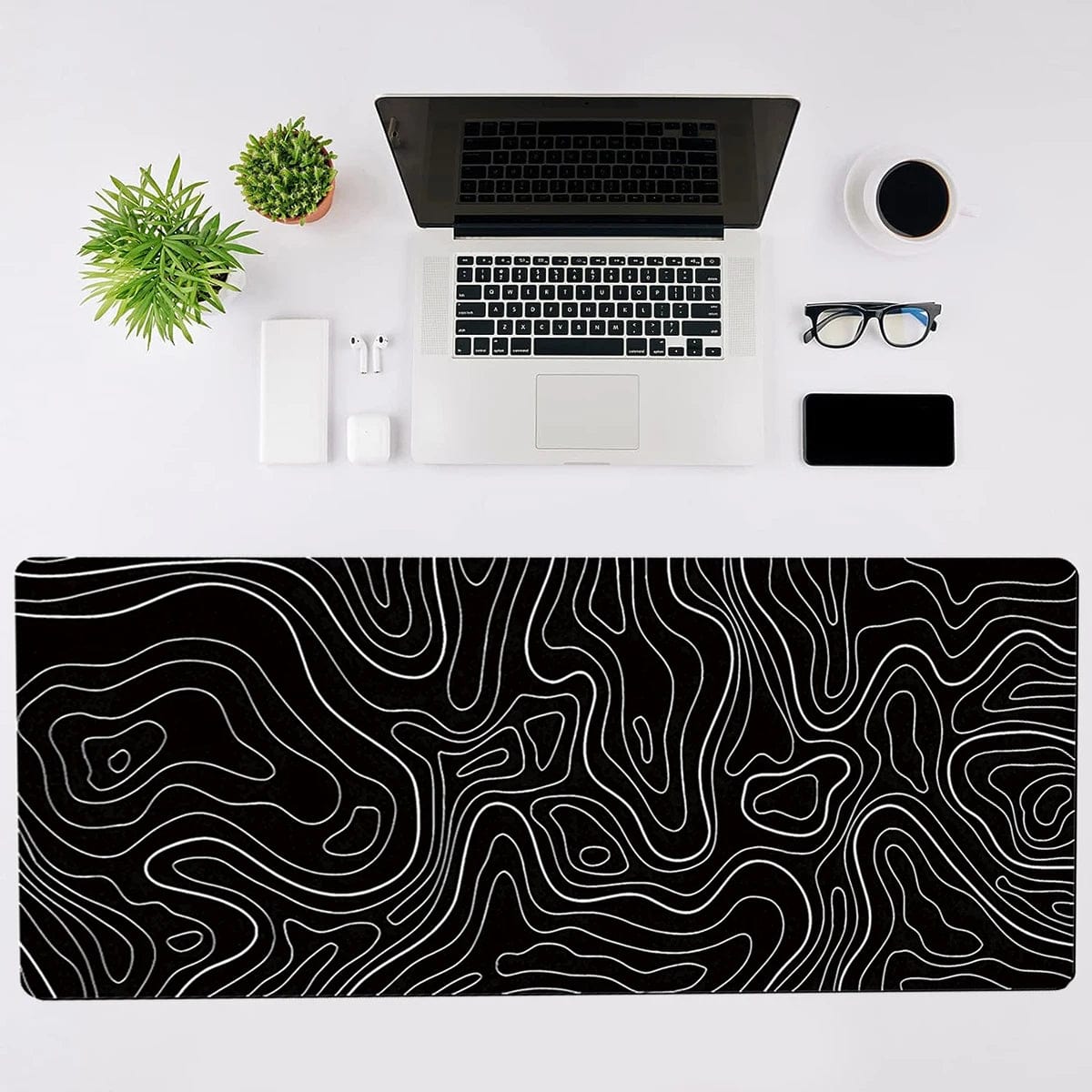 Canvanation 80x30 Cm Tapis De Souris - Topographic Noir Et Blanc