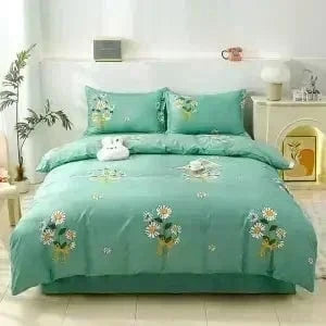 Canvanation 18 / 1.8X2.2M quilt cover Couette en Polyester & Coton – Style Pastoral, Impression Réactive Motifs Plantes et Rayures