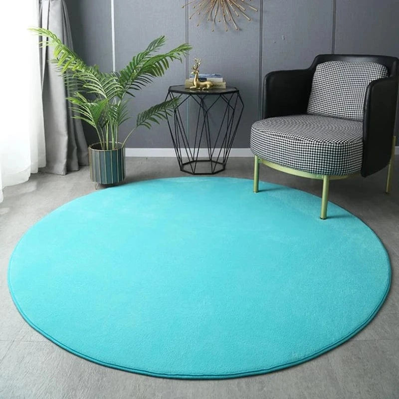 Canvanation Bleu Ciel / Diam 60cm(23.6inch) Tapis De Salon Rond - En Velours Corail
