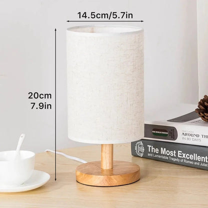 Canvanation Lampe de Chevet en Bois avec Abat-Jour en Lin – LED Tactile et USB