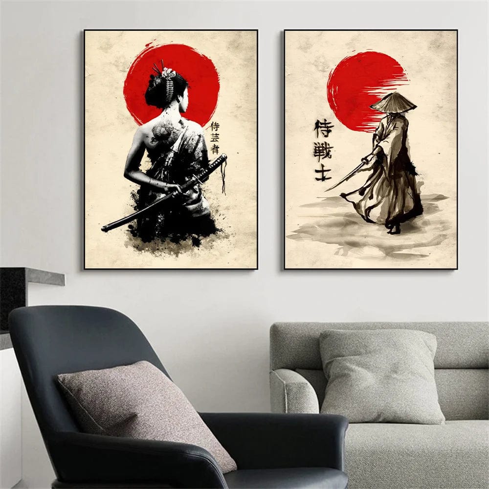 Affiche Japonais Samurai Poster Style Encre