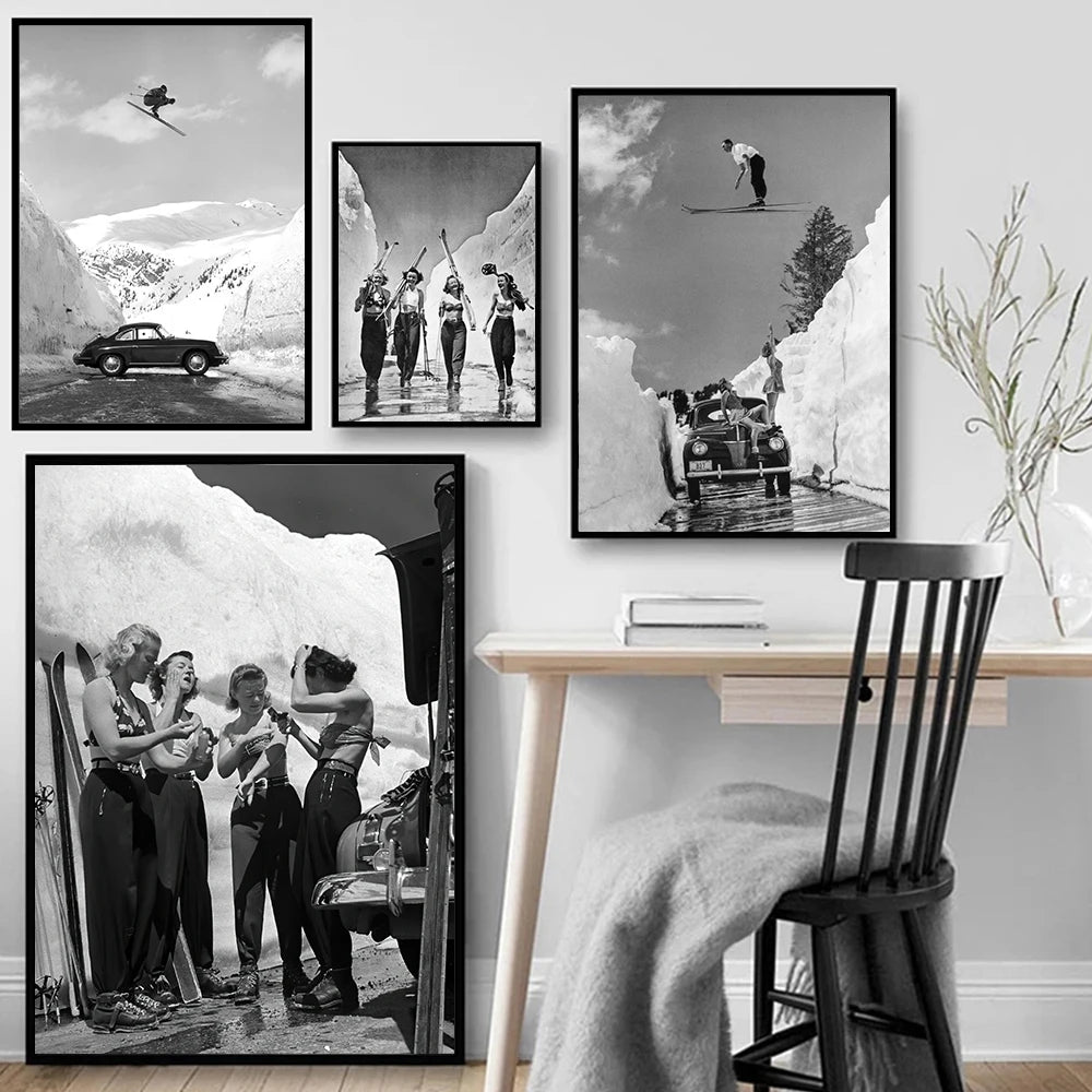 Poster Ski Vintage Noir Et Blanc