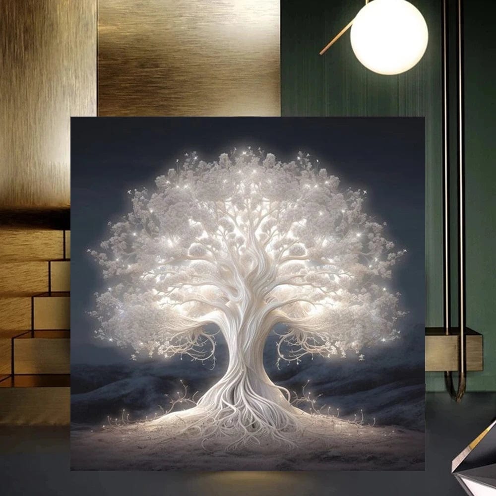 Tableau Éclat immaculé : L'Arbre de Vie en Blanc Canvanation