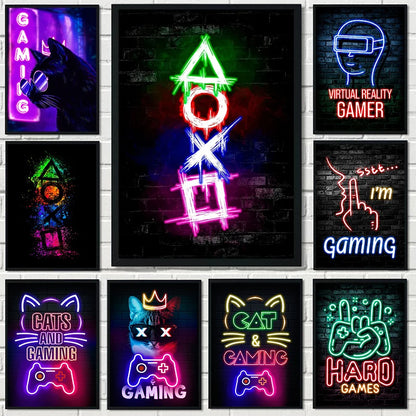 Affiche Chat Neon Chambre Gaming