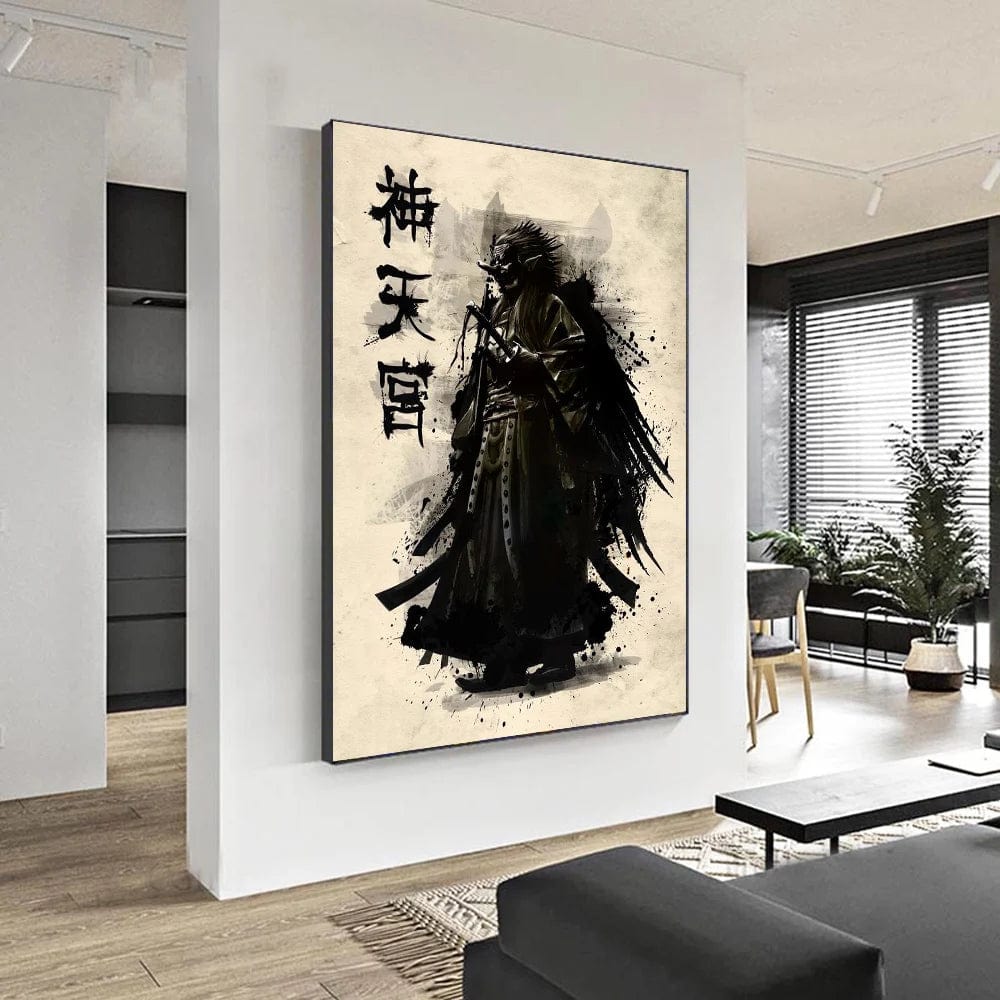 Affiche Japonais Samurai Poster Style Encre