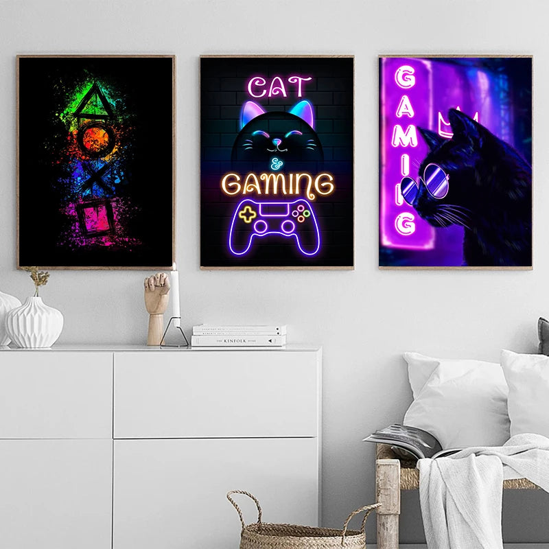 Affiche Chat Neon Chambre Gaming