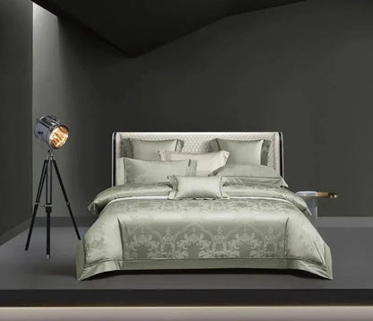 Canvanation 5 / Famille 150 x 210 cm 8Pcs / Ensemble de literie IVANA - Drap Housse + Housse De Couette + Oreiller en coton égyptien de luxe Bleu Gris