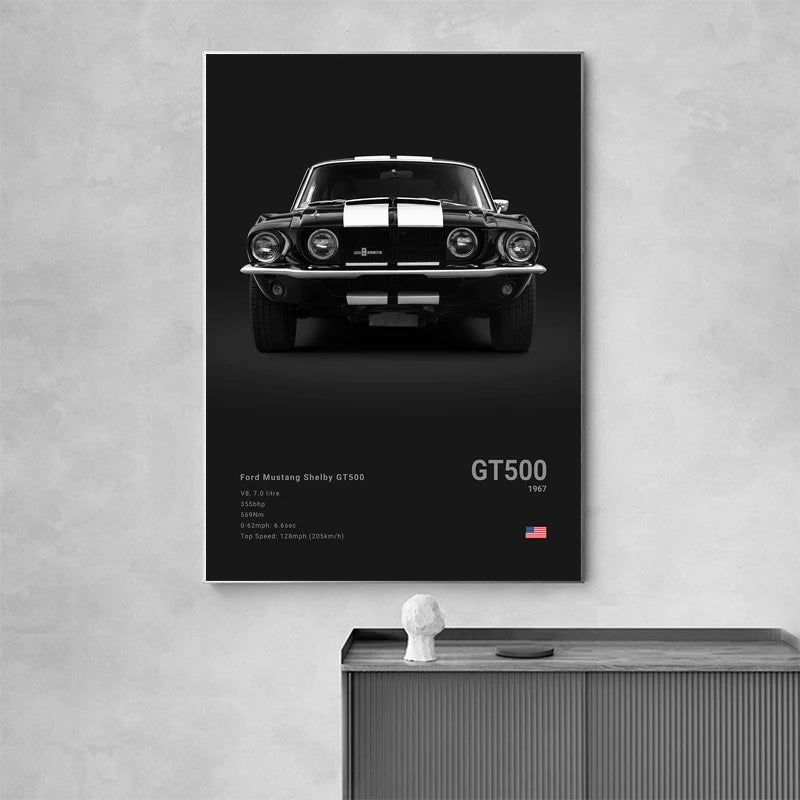 Affiche Voiture Noir Et Blanc Porsche