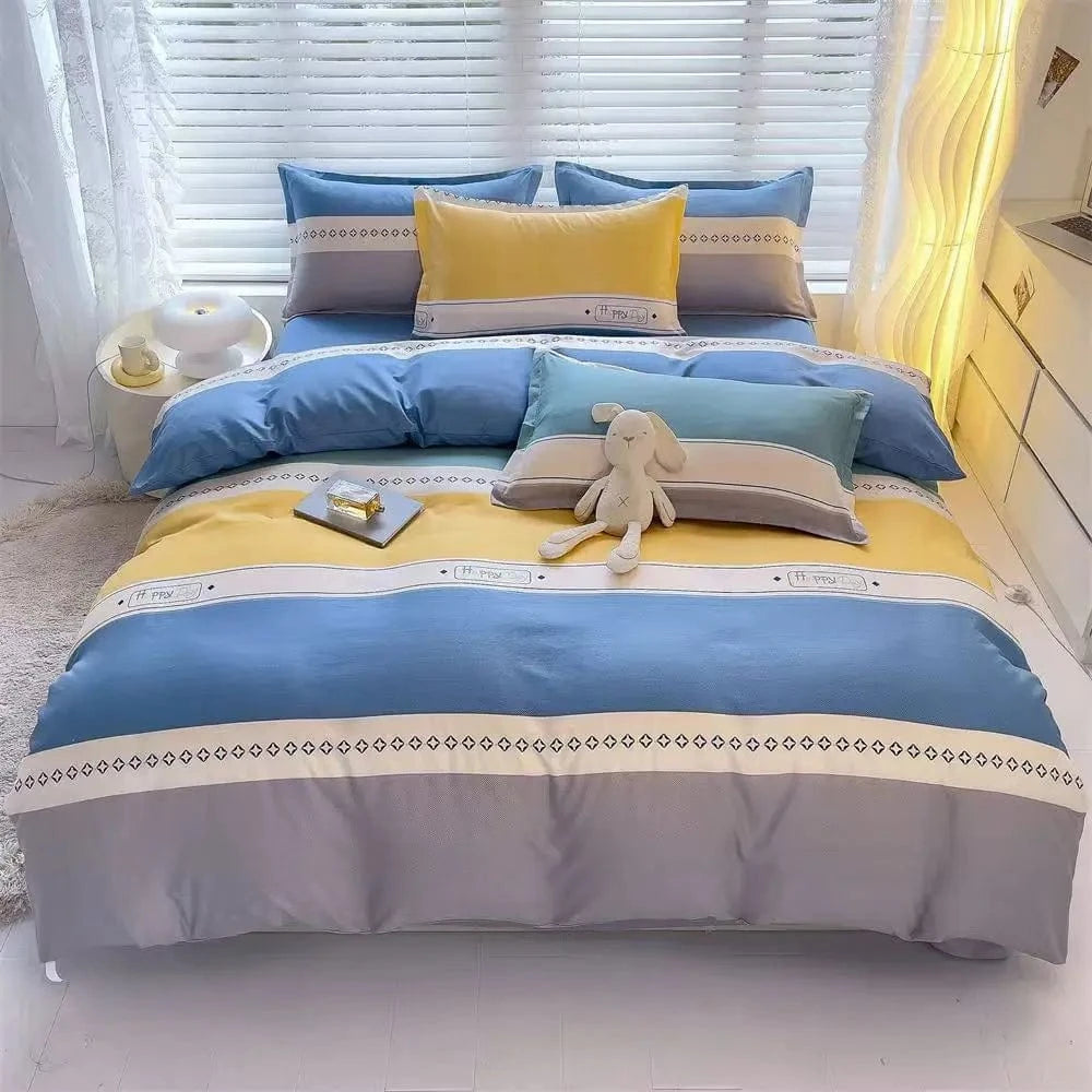 Canvanation Couette en Polyester & Coton – Style Pastoral, Impression Réactive Motifs Plantes et Rayures