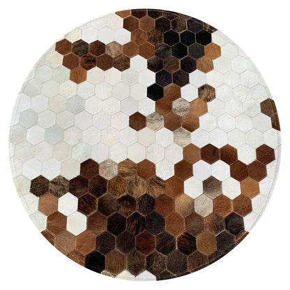 Canvanation 1 / 350cm diametre Tapis Rond en Véritable Peau de Vache – Marron, Noir et Blanc, Fait Main, Tapis de Salon et Chambre Style Naturel