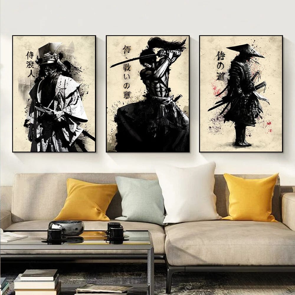 Affiche Japonais Samurai Poster Style Encre