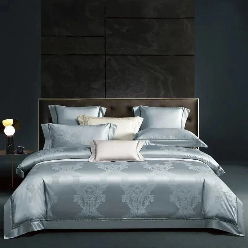 Canvanation 1 / Famille 150 x 210 cm 8Pcs / Ensemble de literie IVANA - Drap Housse + Housse De Couette + Oreiller en coton égyptien de luxe Bleu Gris