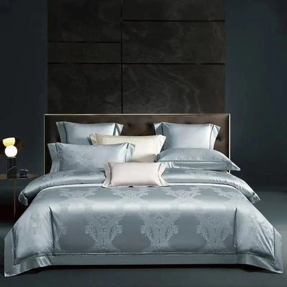 Canvanation 1 / Famille 150 x 210 cm 8Pcs / Ensemble de literie IVANA - Drap Housse + Housse De Couette + Oreiller en coton égyptien de luxe Bleu Gris