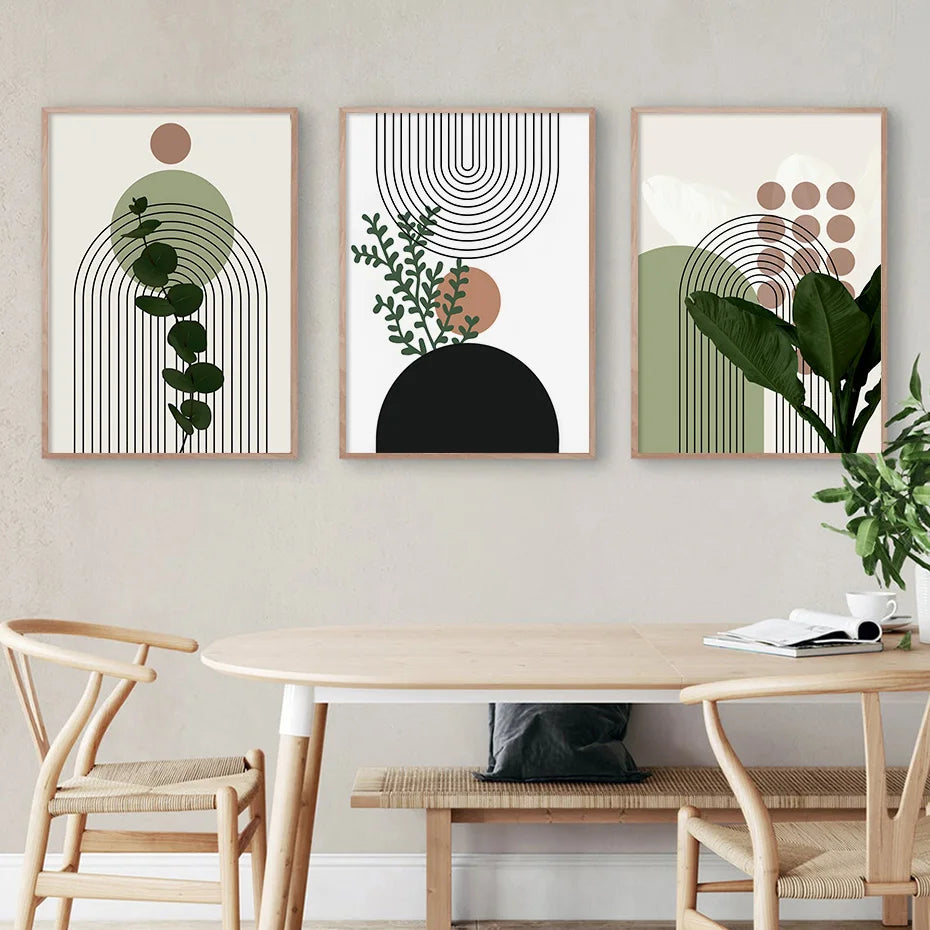 Affiche 3pcs Moderne Abstrait Plantes Vertes