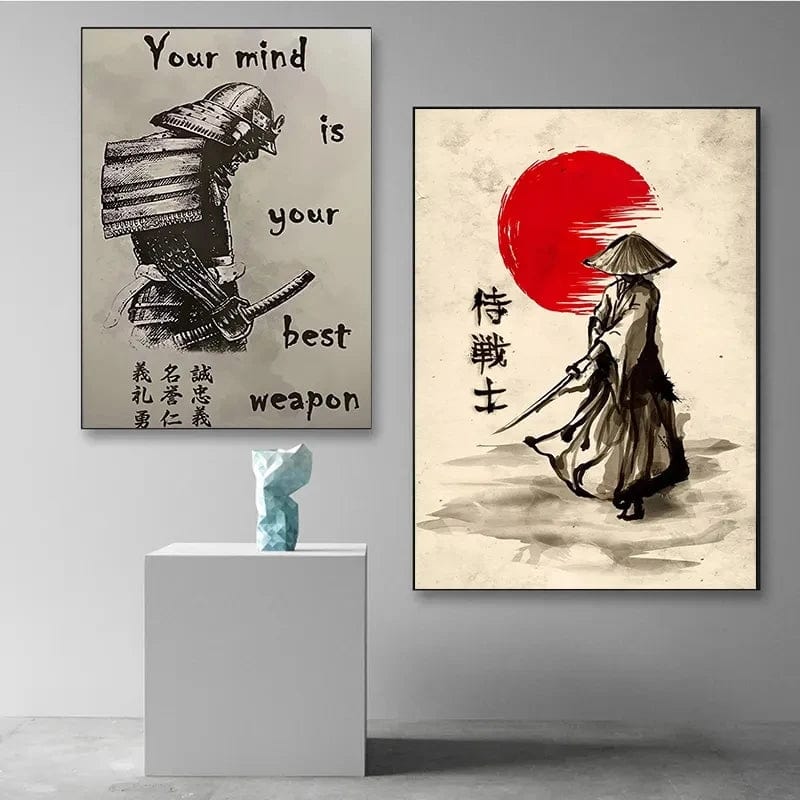 Affiche Japonais Noir Samurai Sakura