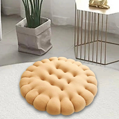 Canvanation Beige Round Coussin en forme de biscuit