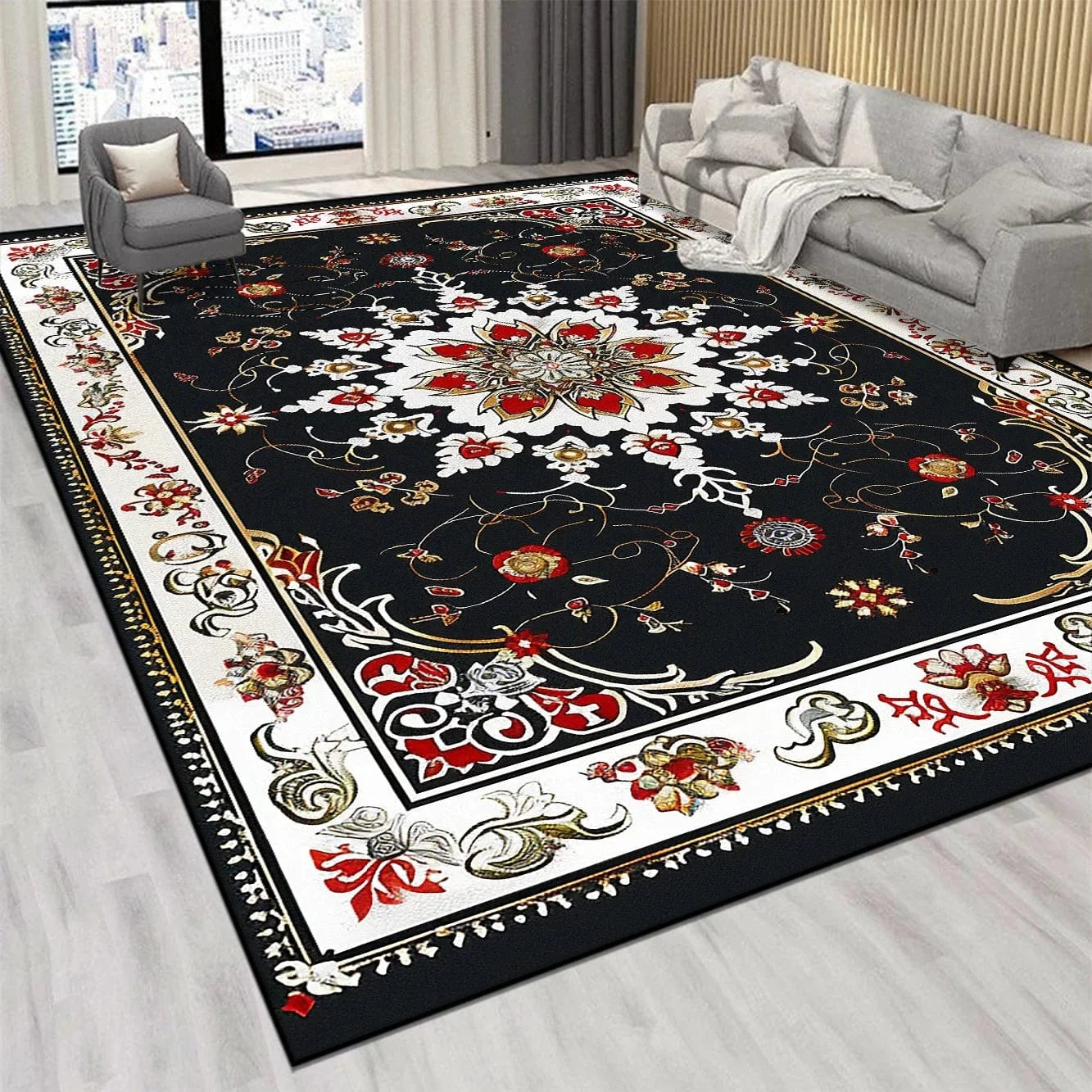 Canvanation BS032-Flannel-5 / 160x200cm 63x78.7in Tapis De Salon - Perse Noir De Luxe
