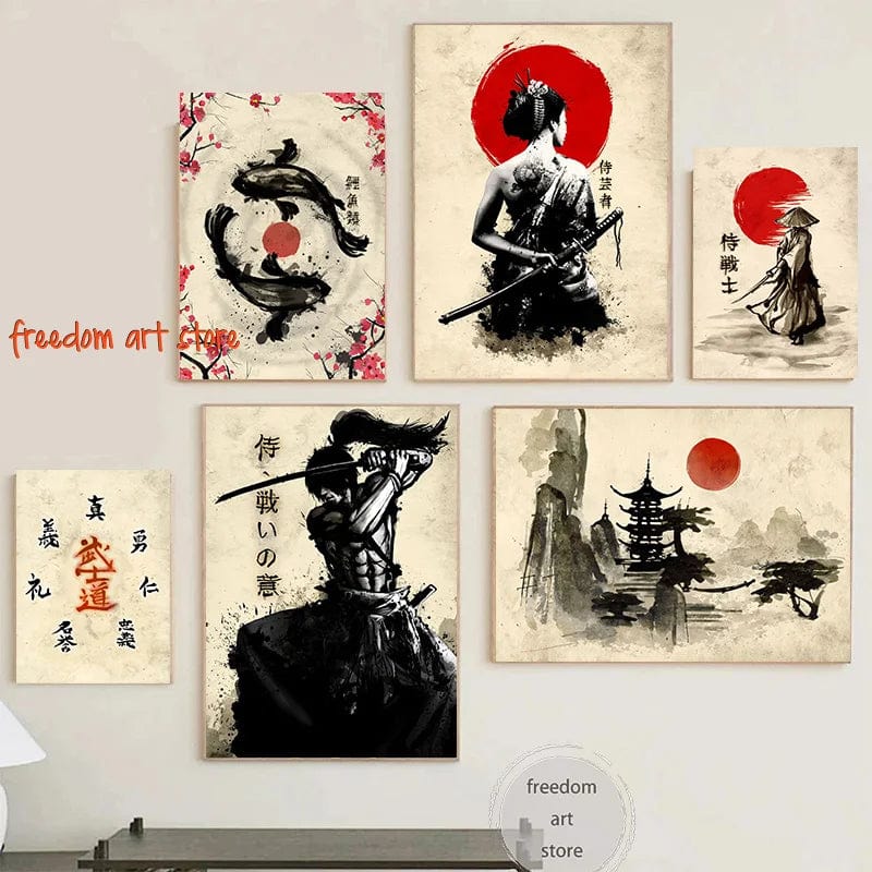 Poster D'art Japonais Geisha Samurai