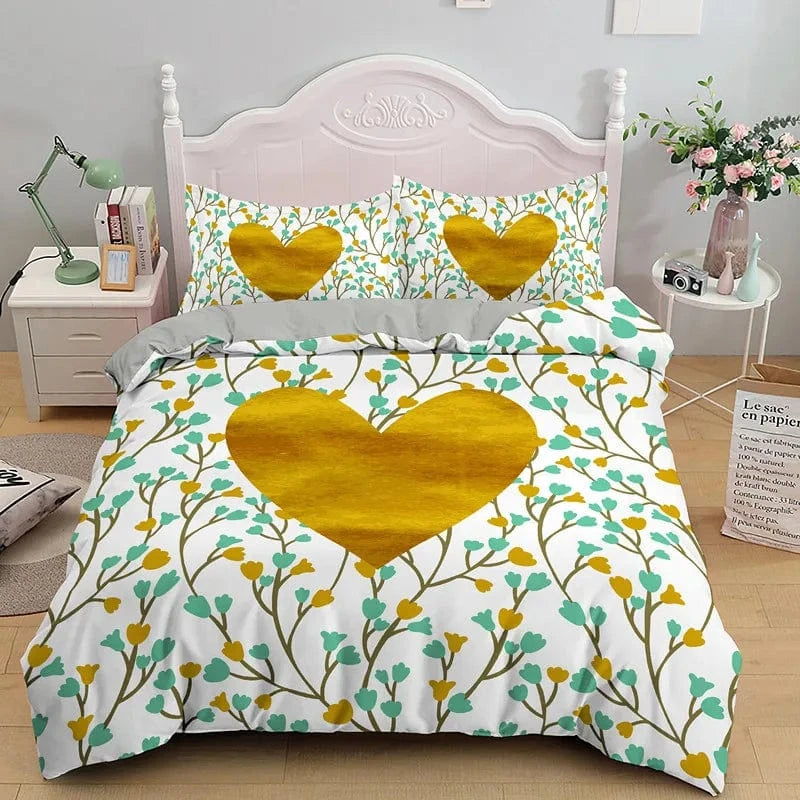 Canvanation Housse De Couette + Taies D'Oreillers - 3D Coeur