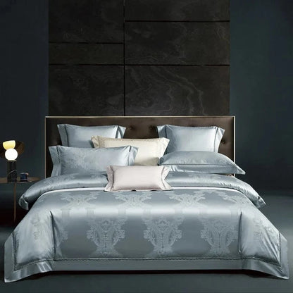 Canvanation IVANA - Drap Housse + Housse De Couette + Oreiller en coton égyptien de luxe Bleu Gris