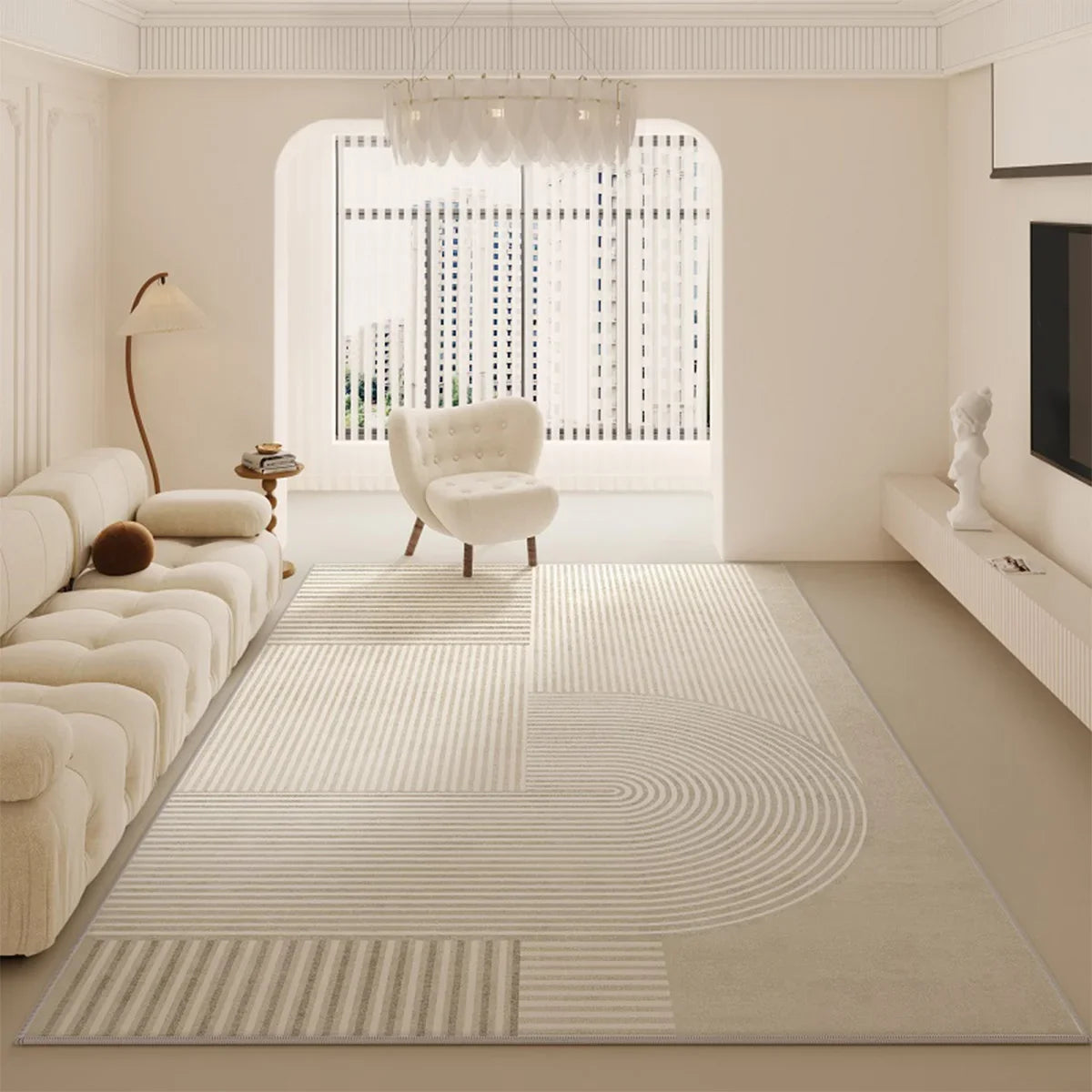 Grand Tapis De Salon - Rond Beige Salon