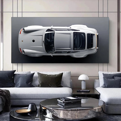 Affiche Voiture Porsche Accroché Au Mur Blanc