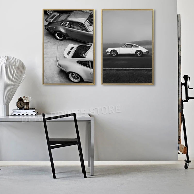 Poster Voiture Vintage Noir Et Blanc Porsche