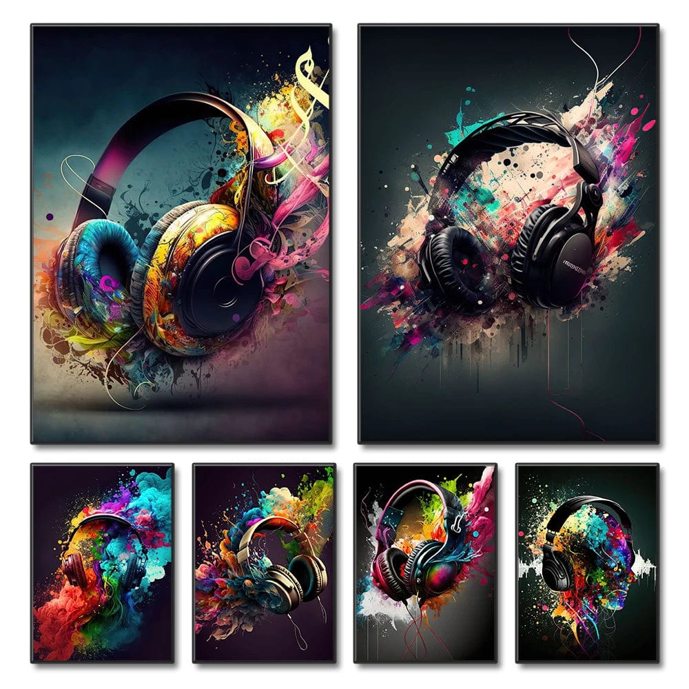 Affiche Vintage Neon Pop Coloré Casque Gaming