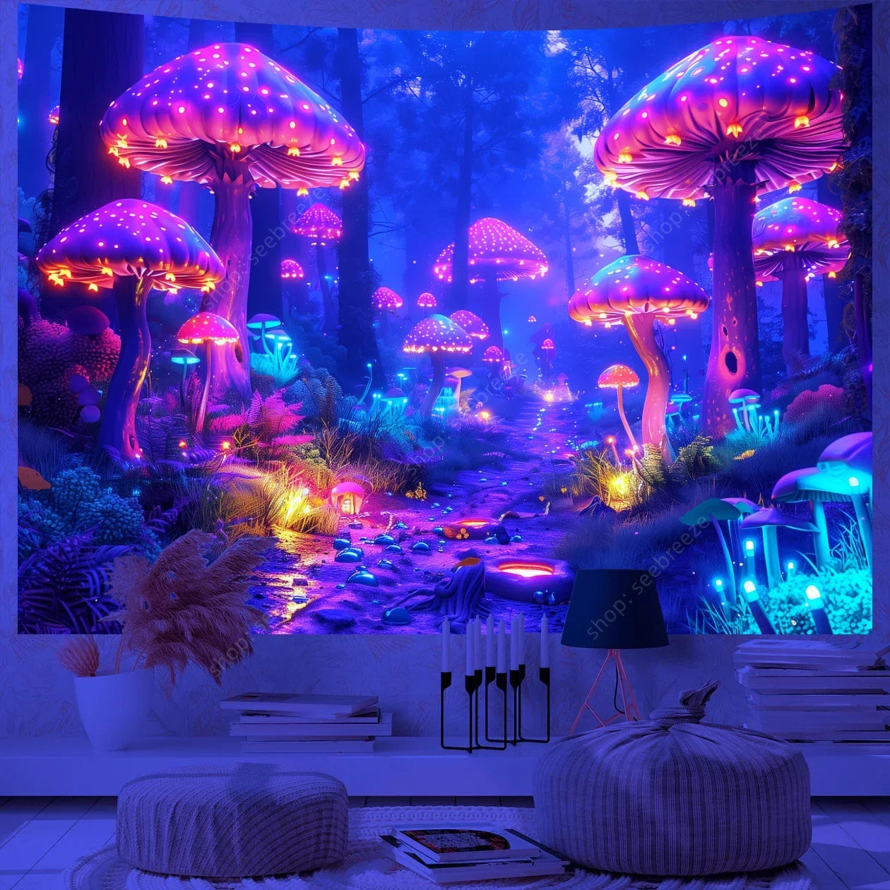 Tapisserie Champignon Fantastique Réactif UV