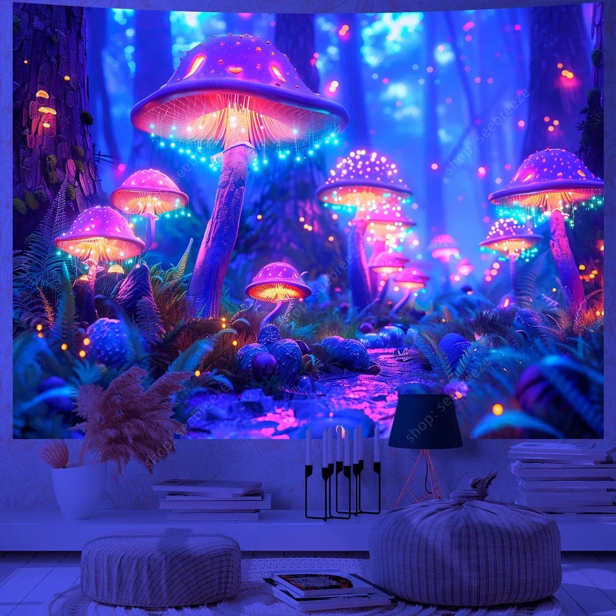 Canvanation WF0793 / 150x200cm Tapisserie Champignon Fantastique Réactif UV