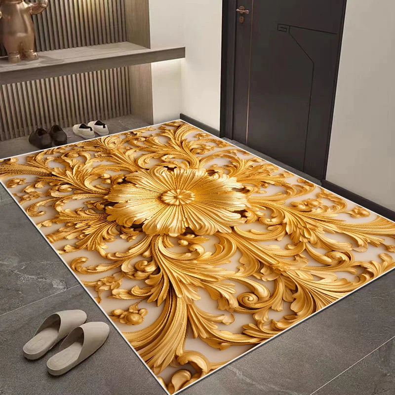 Tapis De Chambre - Fleurs Dorée 3D Luxe