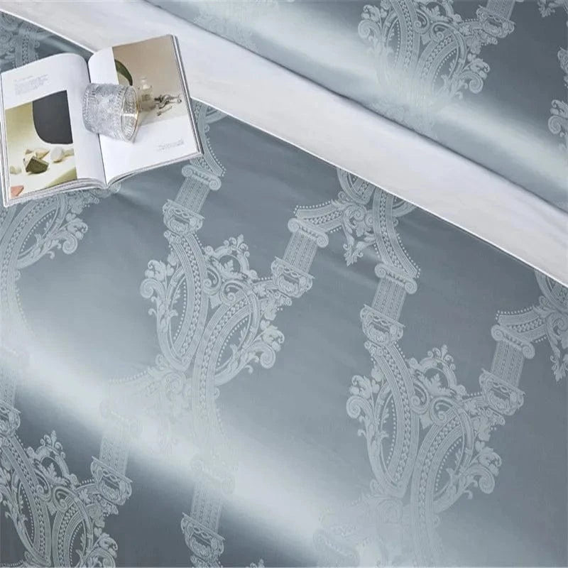 Canvanation IVANA - Drap Housse + Housse De Couette + Oreiller en coton égyptien de luxe Bleu Gris
