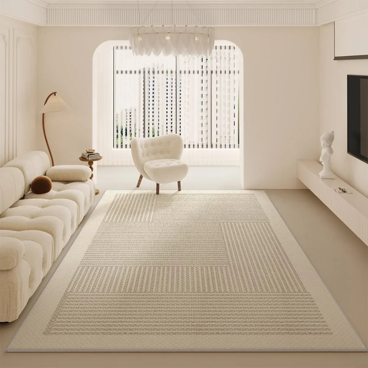 Grand Tapis Rond Beige Salon