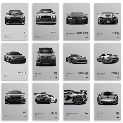 Affiche Voiture Sportif  R8 RS3 M3 M5