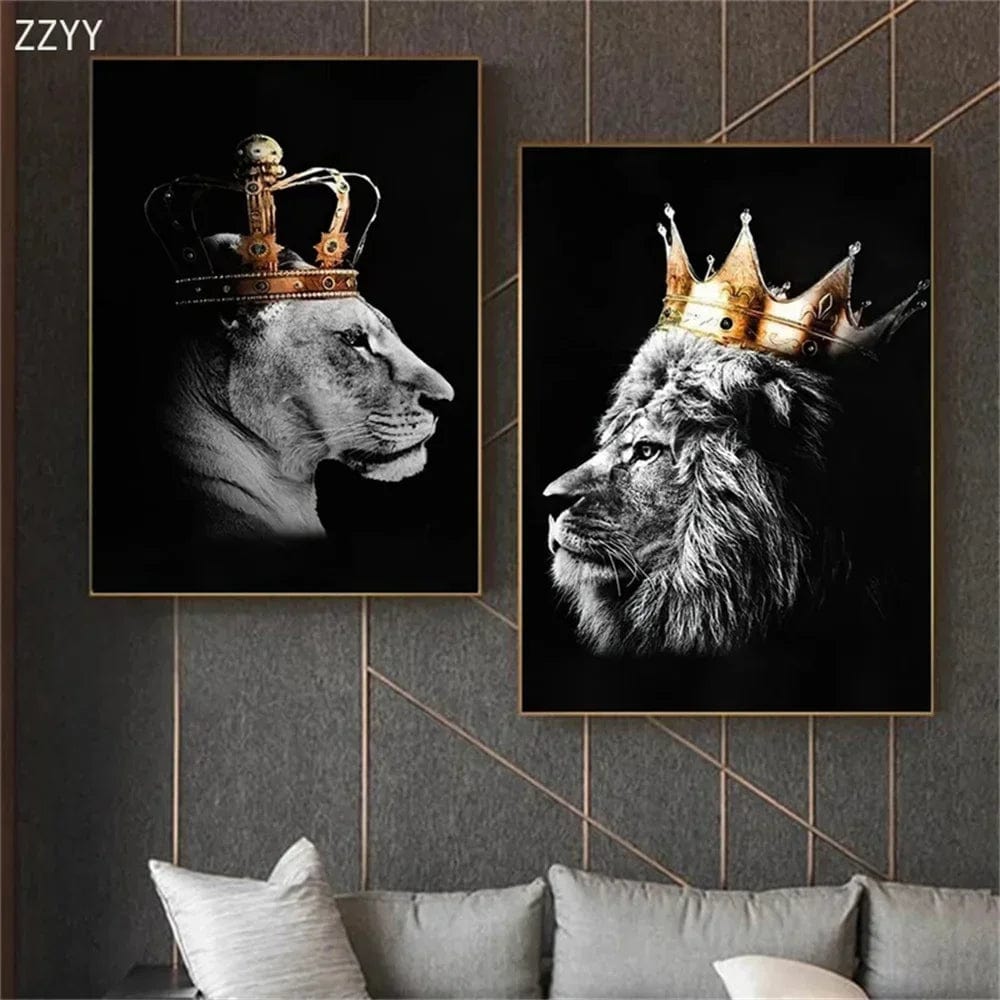 Affiche Africaine Lion Couronne Roi Reine