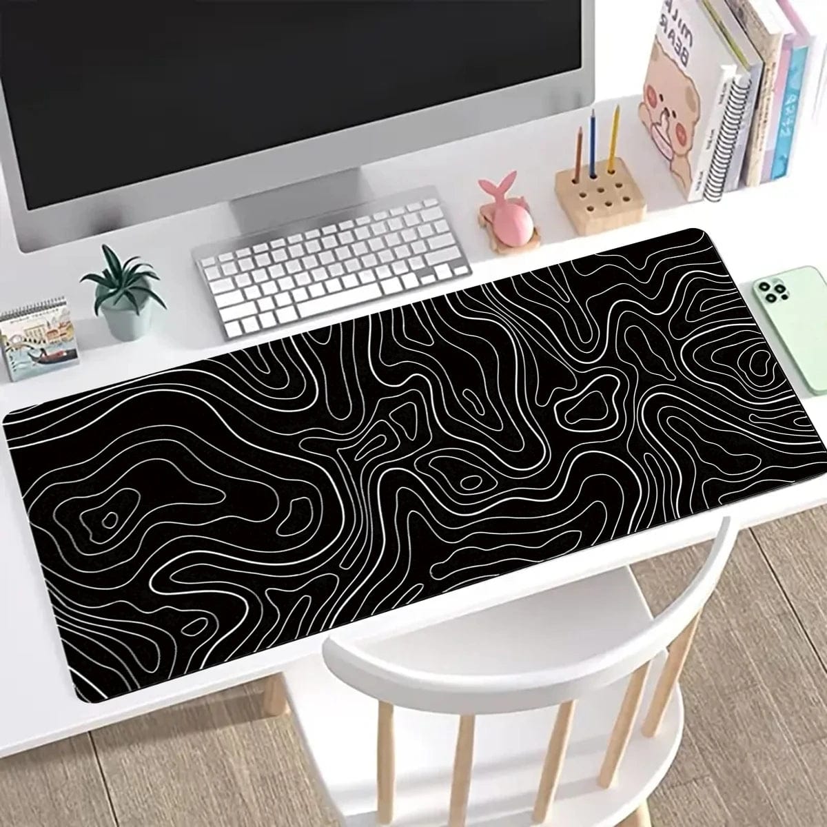Canvanation 80x30 Cm Tapis De Souris - Topographic Noir Et Blanc