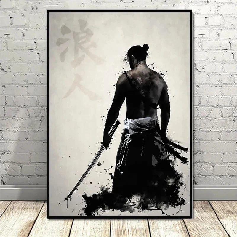 Affiche Japonais Noir Samurai Sakura