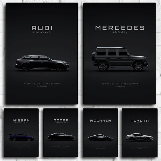 Affiche Voiture Luxe Sport Audi Mercedes Mclaren Dodge Nissan