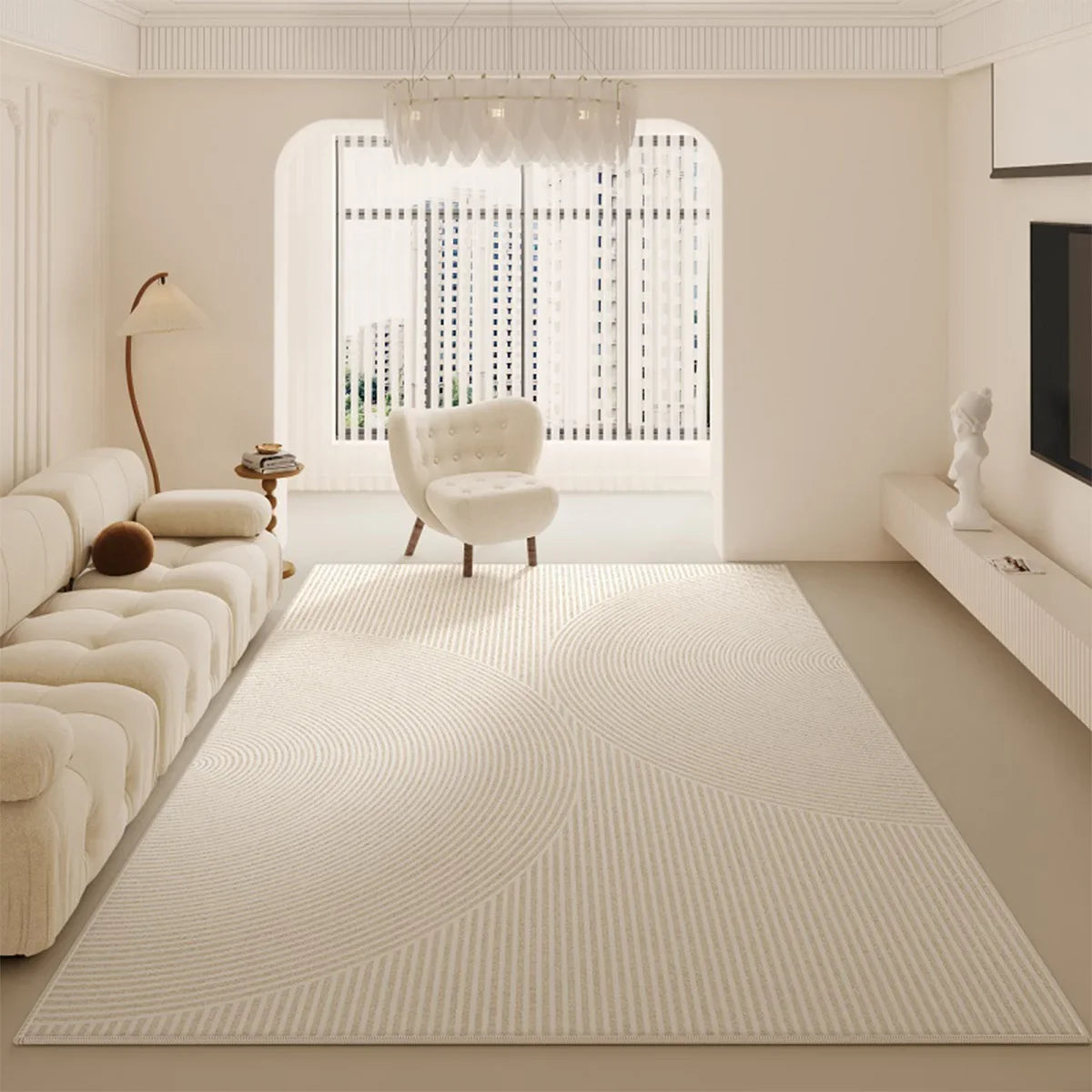 Grand Tapis Rond Beige Salon