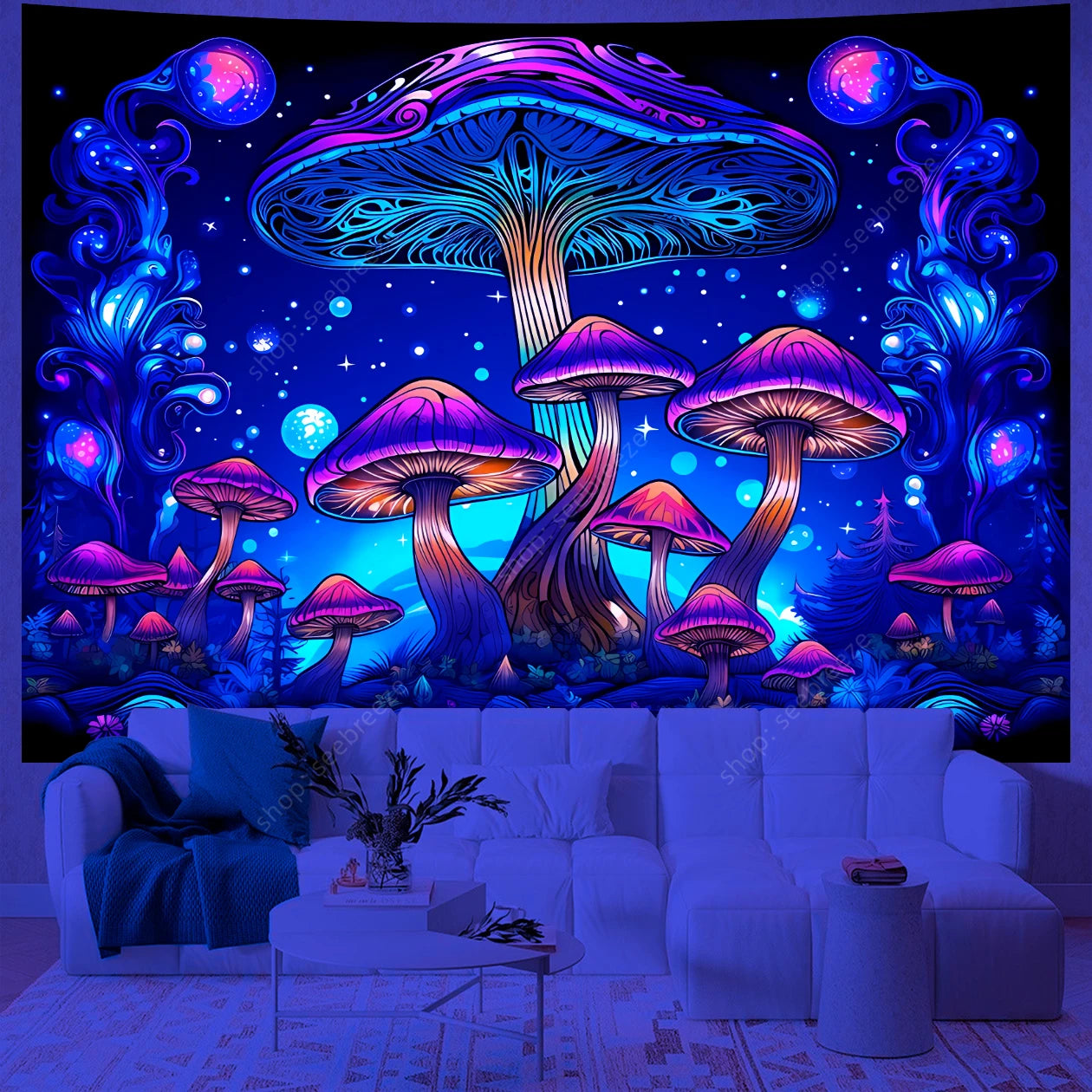 Tapisserie Champignon Fantastique Réactif UV