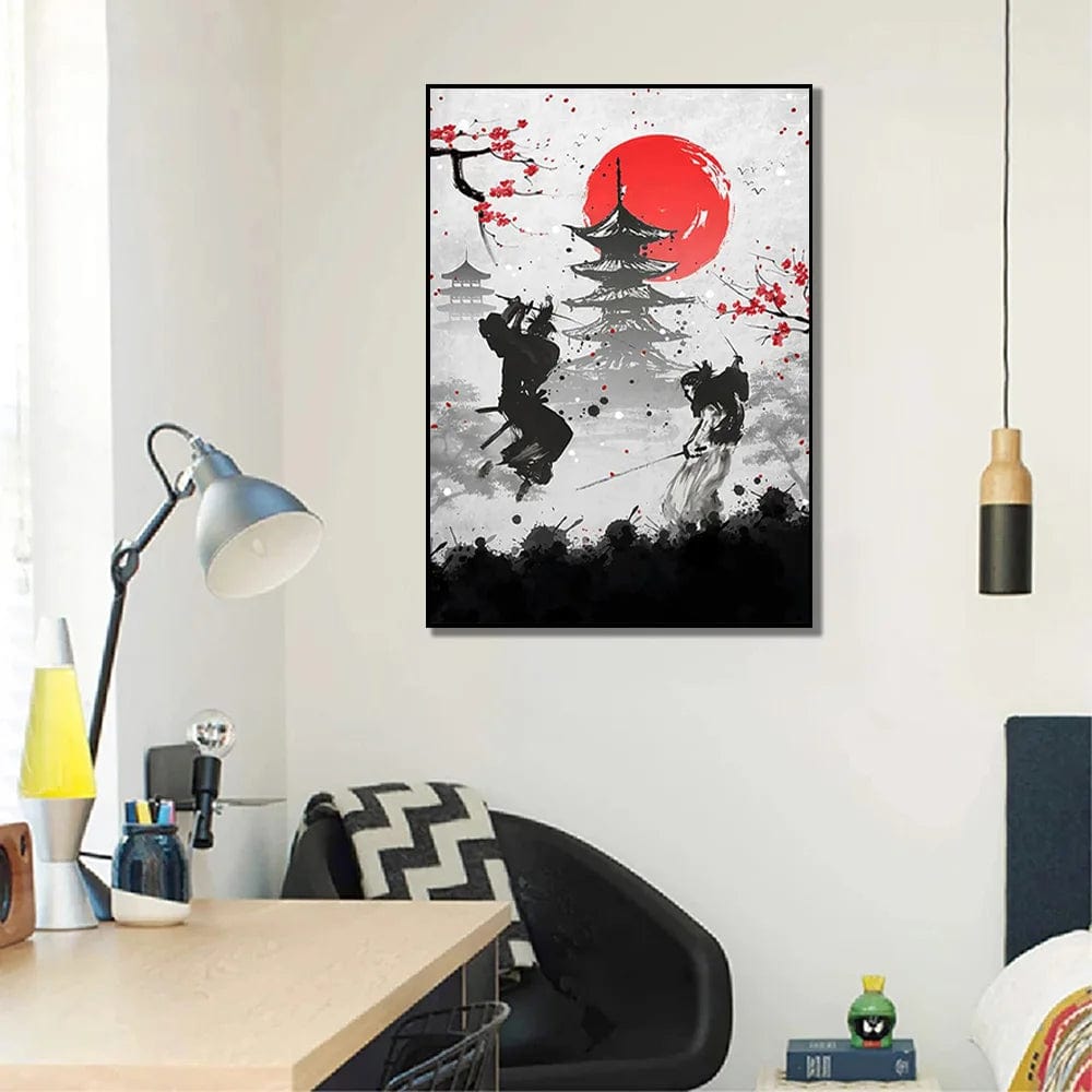 Affiche Japonais Art Mural De Style Samouraï à L'encre