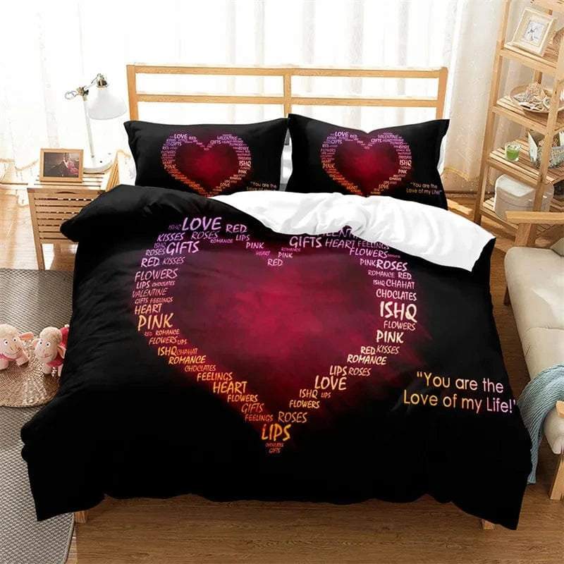 Canvanation Housse De Couette + Taies D'Oreillers - 3D Coeur