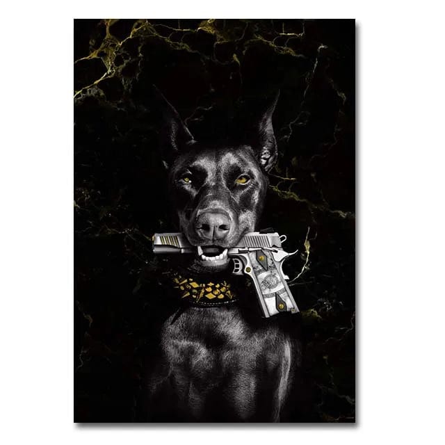 Canvanation 40x60cm / B Affiche Chien Avec Un Pistolet En Or