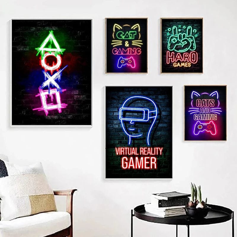 Affiche Chat Neon Chambre Gaming