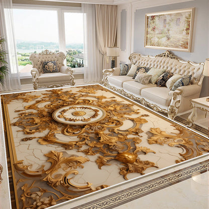 Tapis De Chambre - Fleurs Dorée 3D Luxe