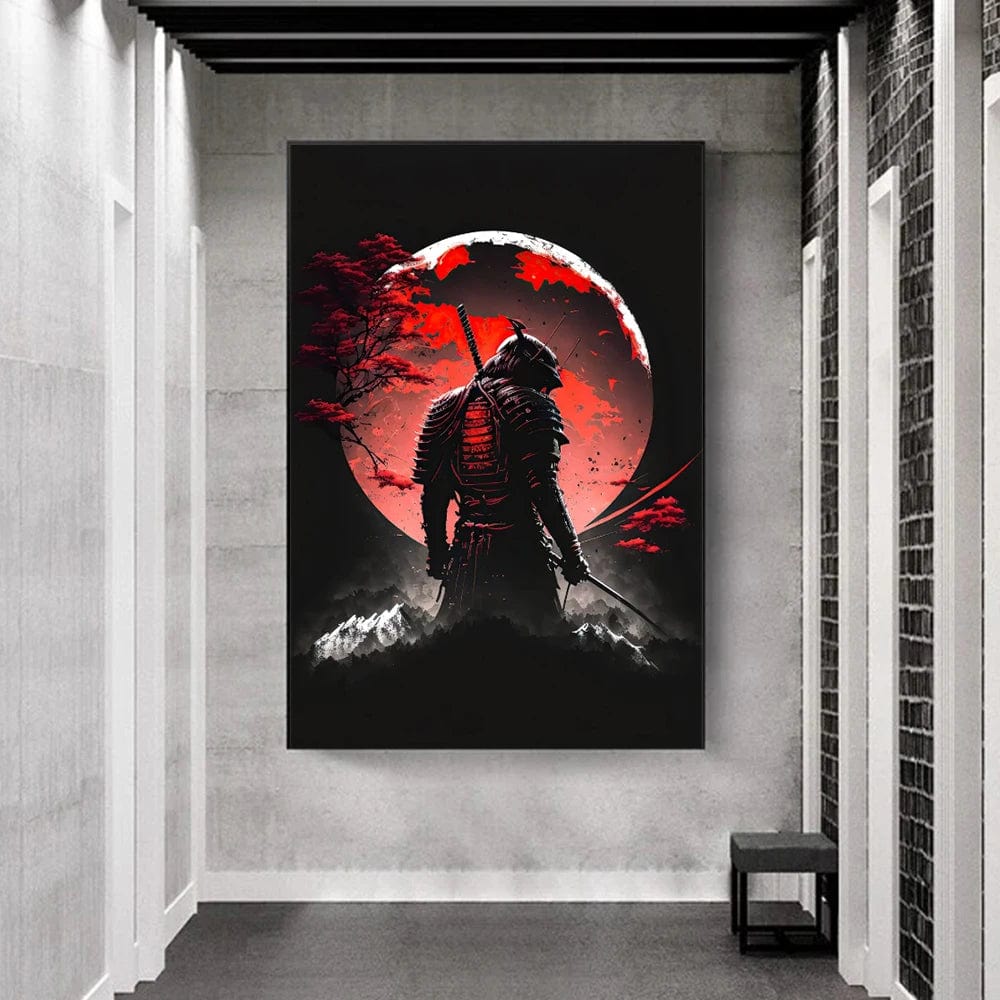 Affiche Japonais Samurai Sakura Guerrier Coucher De Soleil