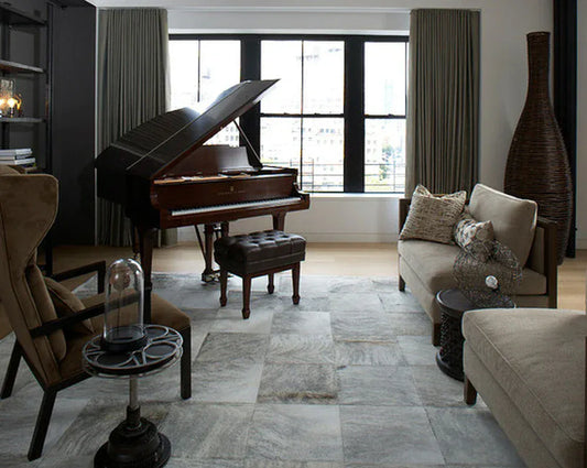 Canvanation 300CMx400CM Tapis Patchwork en Peau de Vache Naturel – Blanc, Beige & Gris, Véritable Cowhide pour Salon et Chambre