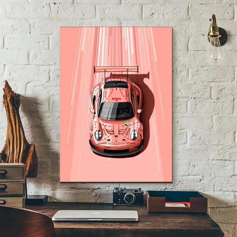 Affiche Voiture Sport Course Formule Porsche Rose 