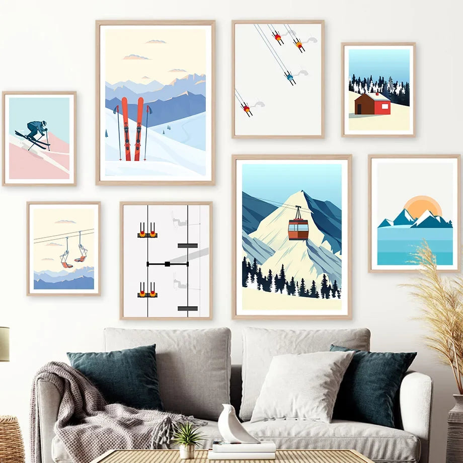 Poster Vintage Ski Minimaliste Snowboard Montagne